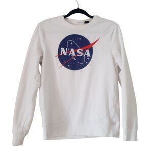 NASA Classic Circle Logo White Crewneck Sweater Size Small Embroidered‎ Casual